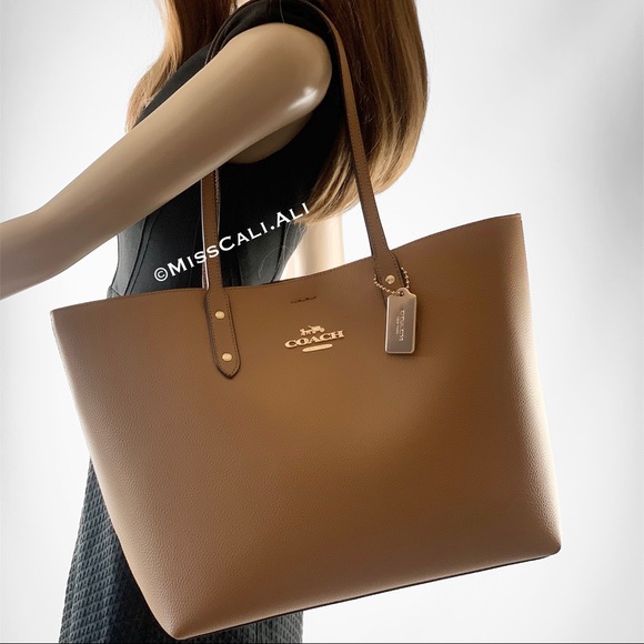 Coach Bags Nwt Coach Town Tote Pebbled Leather Bag Light Saddle